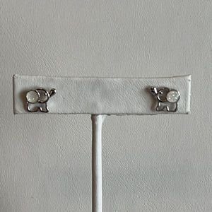 Silver Tone & White Enamel Elephant Earrings